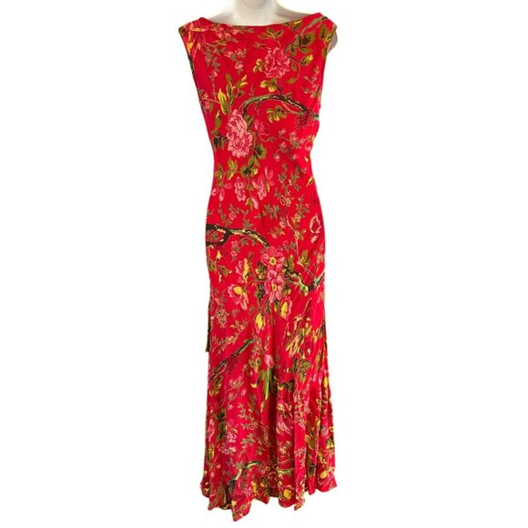 Vintage Y2K Paradise NY Red Beaded Flowy Floral Maxi Sleeveless Dress Small - Picture 5 of 7